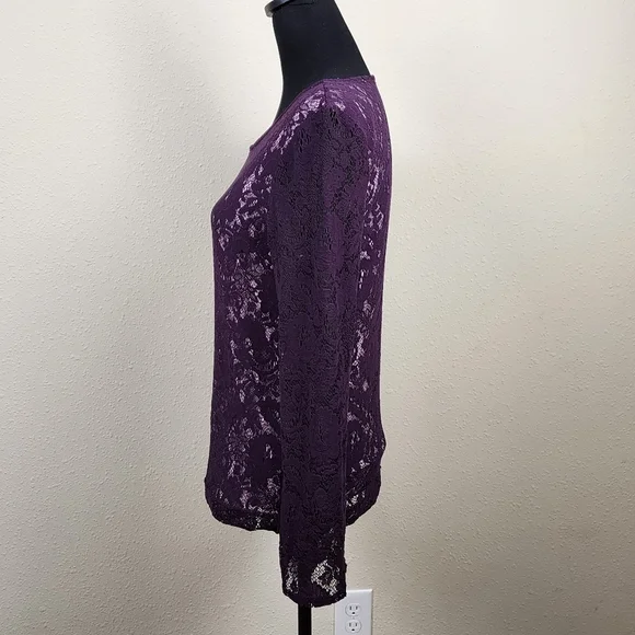 Victor Costa Occasion Long Sleeve Lace Blouse Top Deep Purple Size Medium - Picture 5 of 9